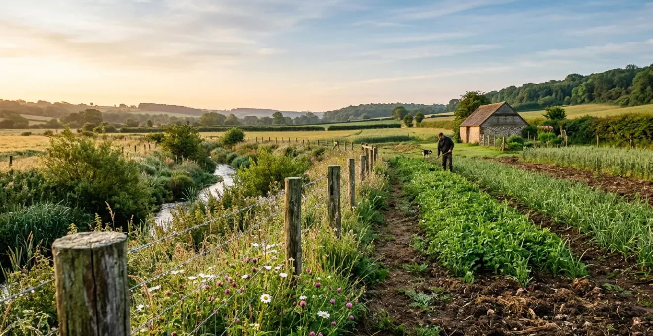 Farm landscape showing ecological assets integrated with financial value measurement