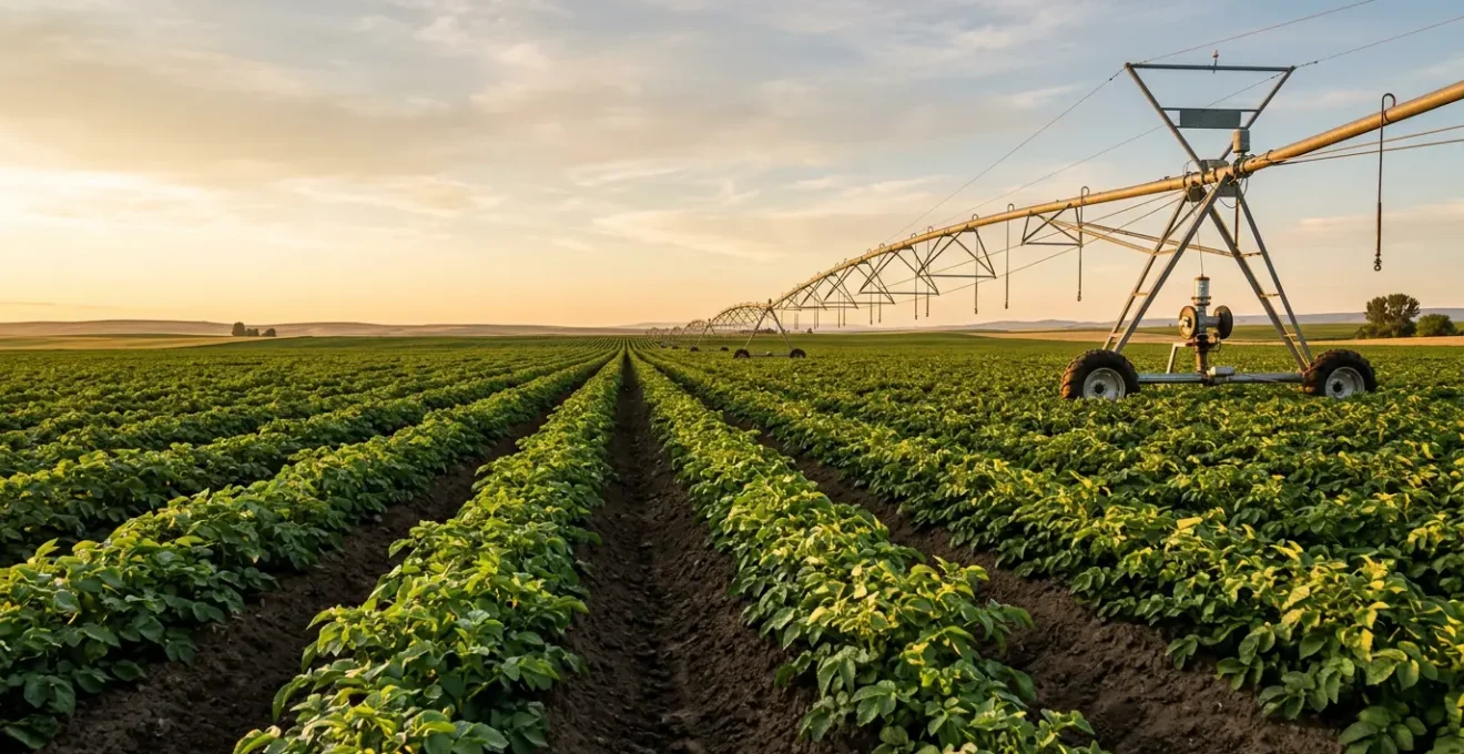 Precision irrigation system monitoring water distribution in commercial potato field