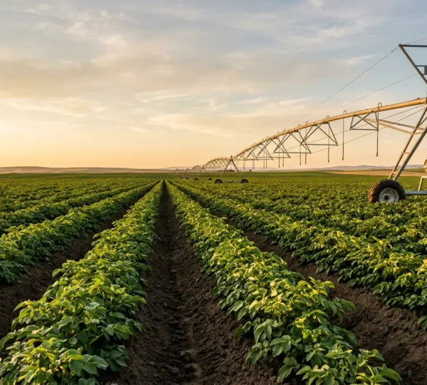 Precision irrigation system monitoring water distribution in commercial potato field