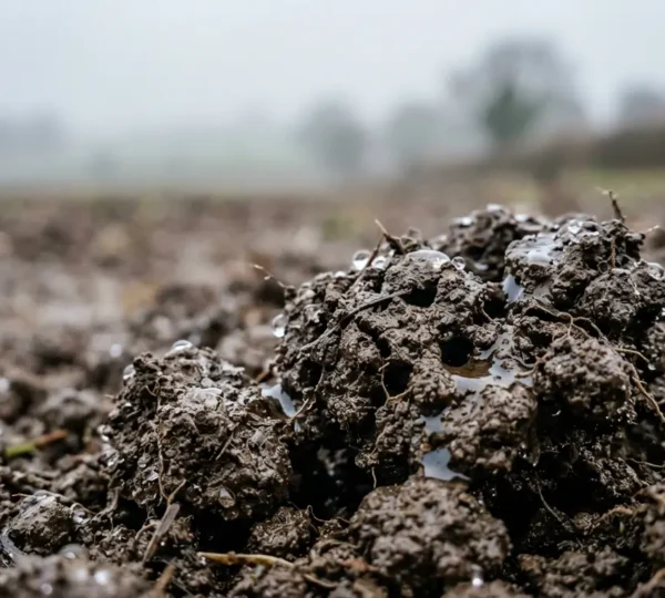 Close-up view of healthy aggregated topsoil structure during wet UK winter conditions