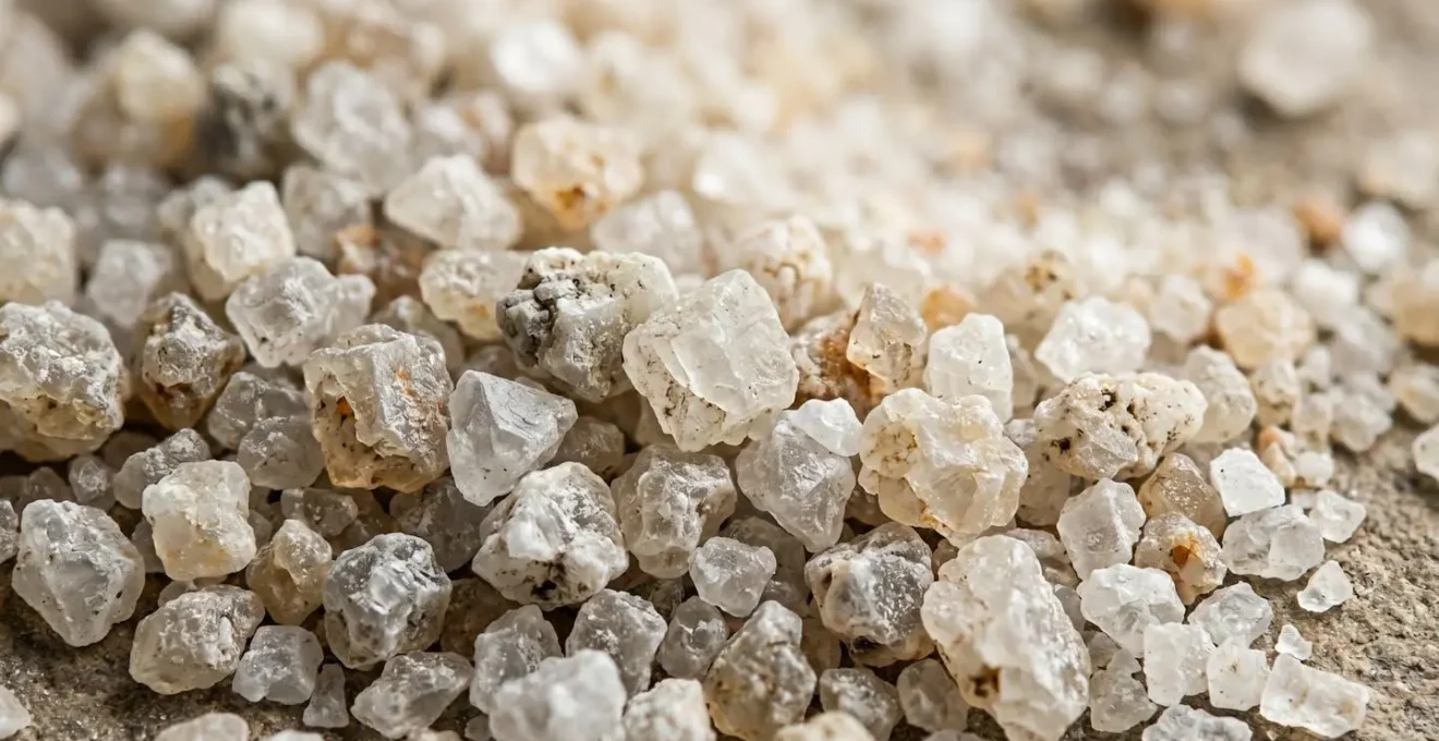 Detailed close-up of loose trace mineral salt granules showing natural texture and crystal structure for sheep supplementation