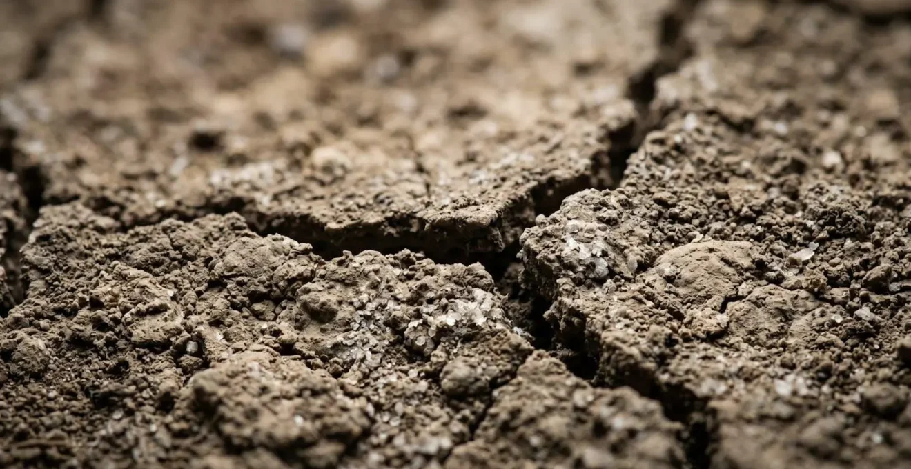 Degraded agricultural soil showing compacted structure and reduced biological activity from synthetic nitrogen overuse