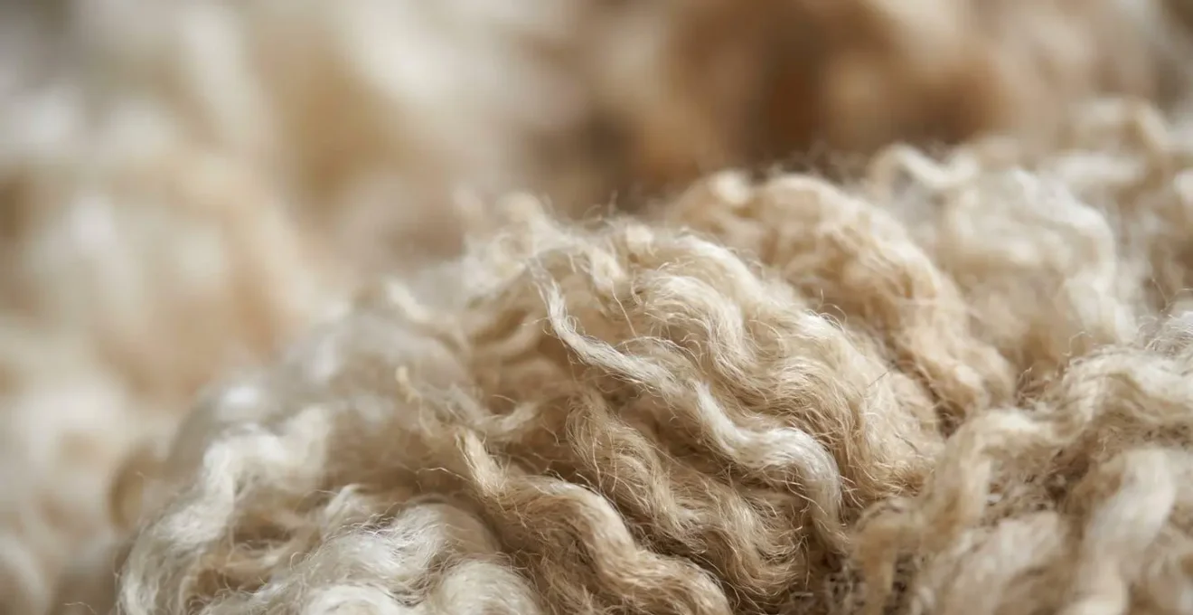 Extreme close-up of natural wool fibers showing detailed texture and structure as sustainable fertilizer material